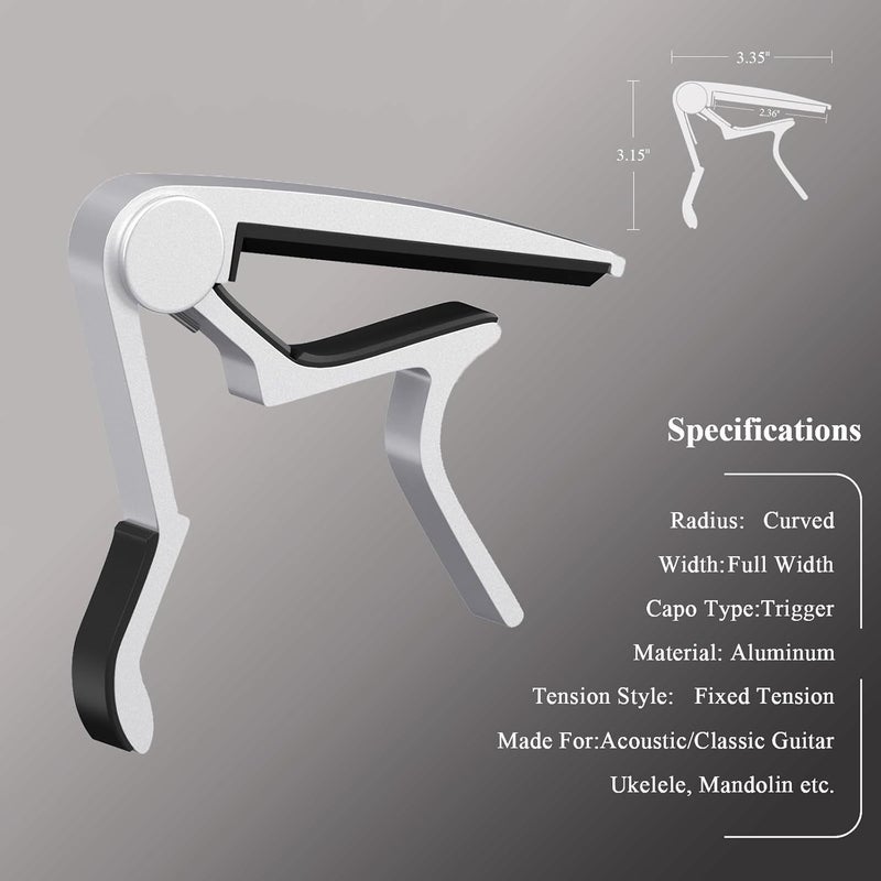 DIDA Guitar Capo for Acoustic, Classical, Electric Guitars, Ukulele, Mandolin, Banjo, and other string musical instruments, Quick Release, Memory Silicone Pad, Buzzing-Free (Black & Silver) - Image 3